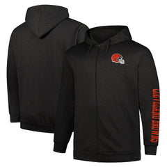 Cleveland Browns Big & Tall Sleeve Hit Full-Zip Hoodie Heather Charcoal - Fanatics