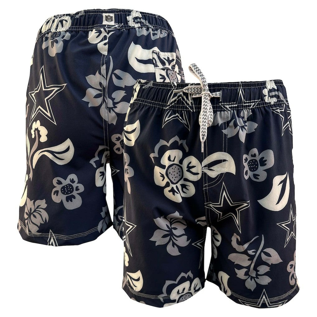 Dallas Cowboys Wes & Willy Youth Floral Volley Swim Trunks Navy - NFL