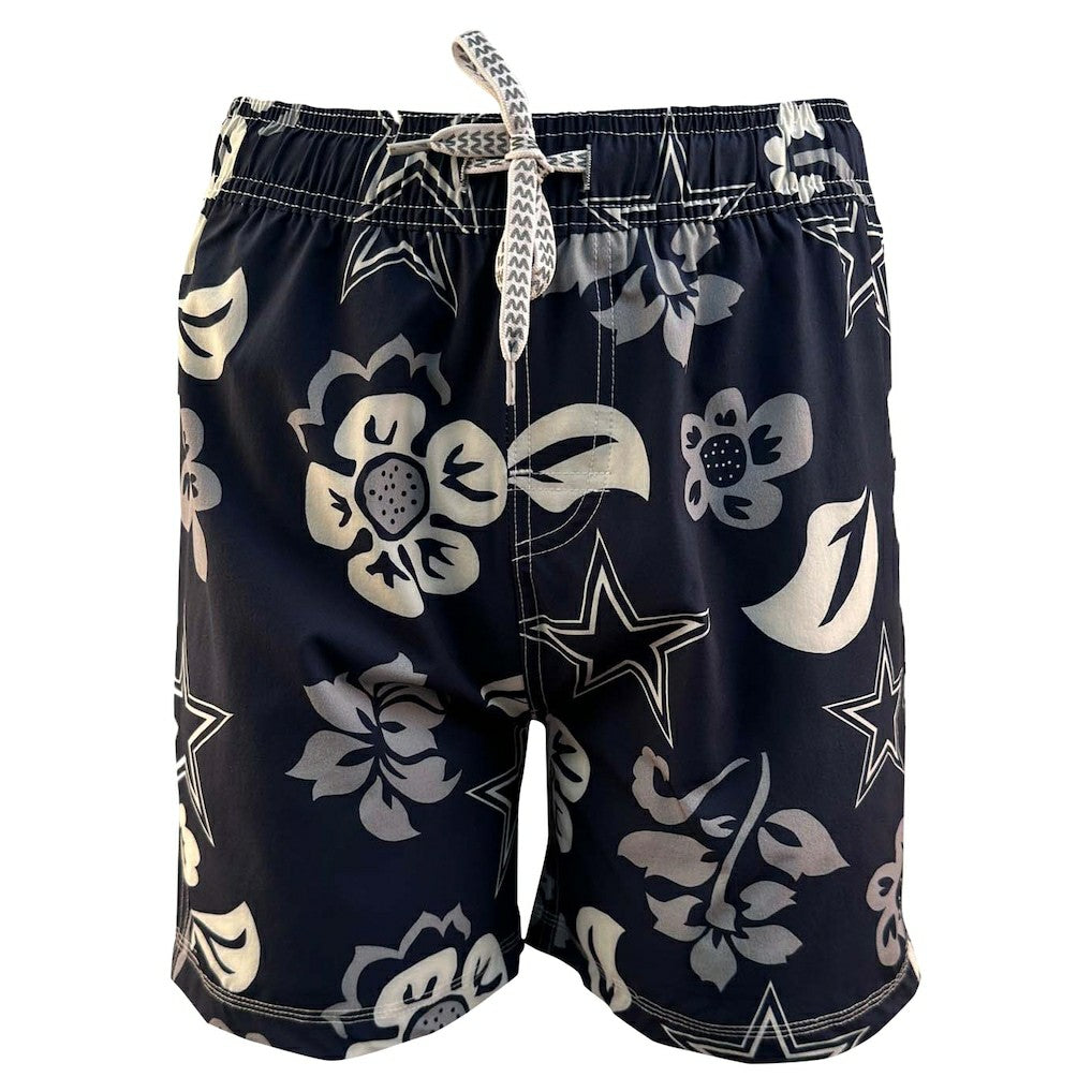 Dallas Cowboys Wes & Willy Youth Floral Volley Swim Trunks Navy - NFL