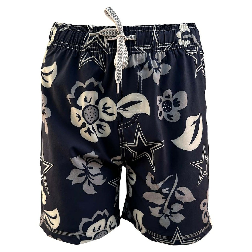 Dallas Cowboys Wes & Willy Youth Floral Volley Swim Trunks Navy - NFL