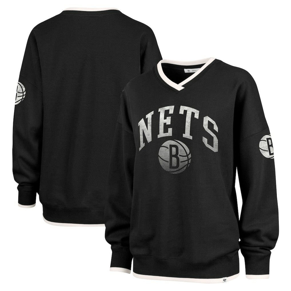 47 brand - Brooklyn Nets '47 Women's Rise Wax Pack Daze '80s Oversize Pullover Sweatshirt - Black
