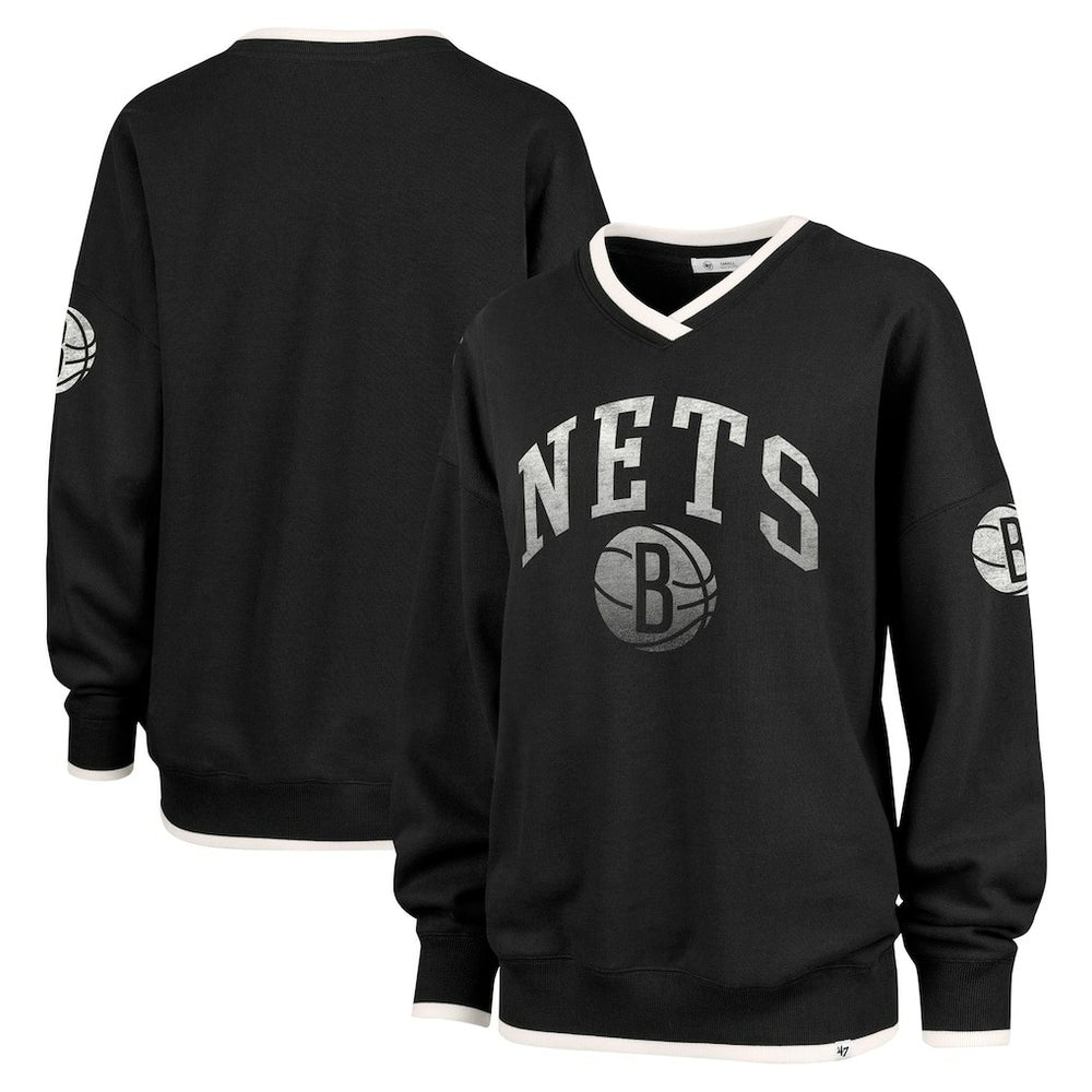 47 brand - Brooklyn Nets '47 Women's Rise Wax Pack Daze '80s Oversize Pullover Sweatshirt - Black