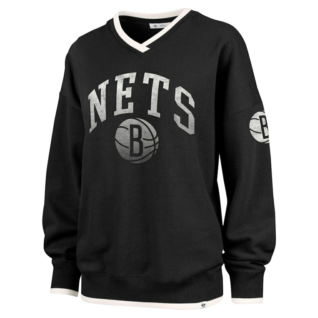 47 brand - Brooklyn Nets '47 Women's Rise Wax Pack Daze '80s Oversize Pullover Sweatshirt - Black