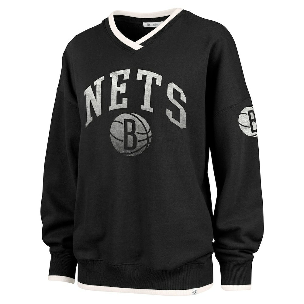 47 brand - Brooklyn Nets '47 Women's Rise Wax Pack Daze '80s Oversize Pullover Sweatshirt - Black