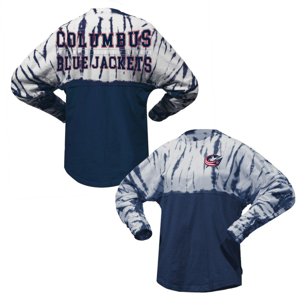 Columbus Blue Jackets - Spirit Jersey Unisex Crystal Half Dye Long Sleeve T-Shirt Navy