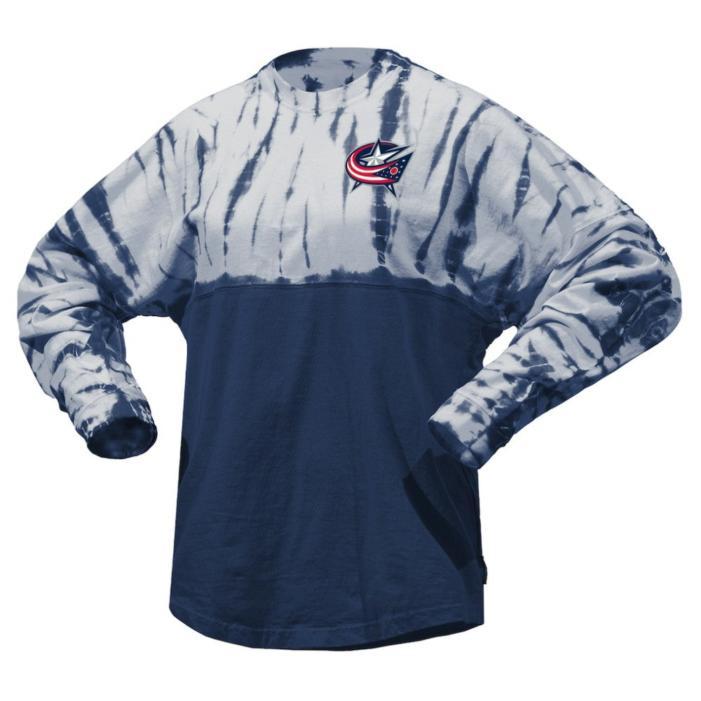 Columbus Blue Jackets - Spirit Jersey Unisex Crystal Half Dye Long Sleeve T-Shirt Navy