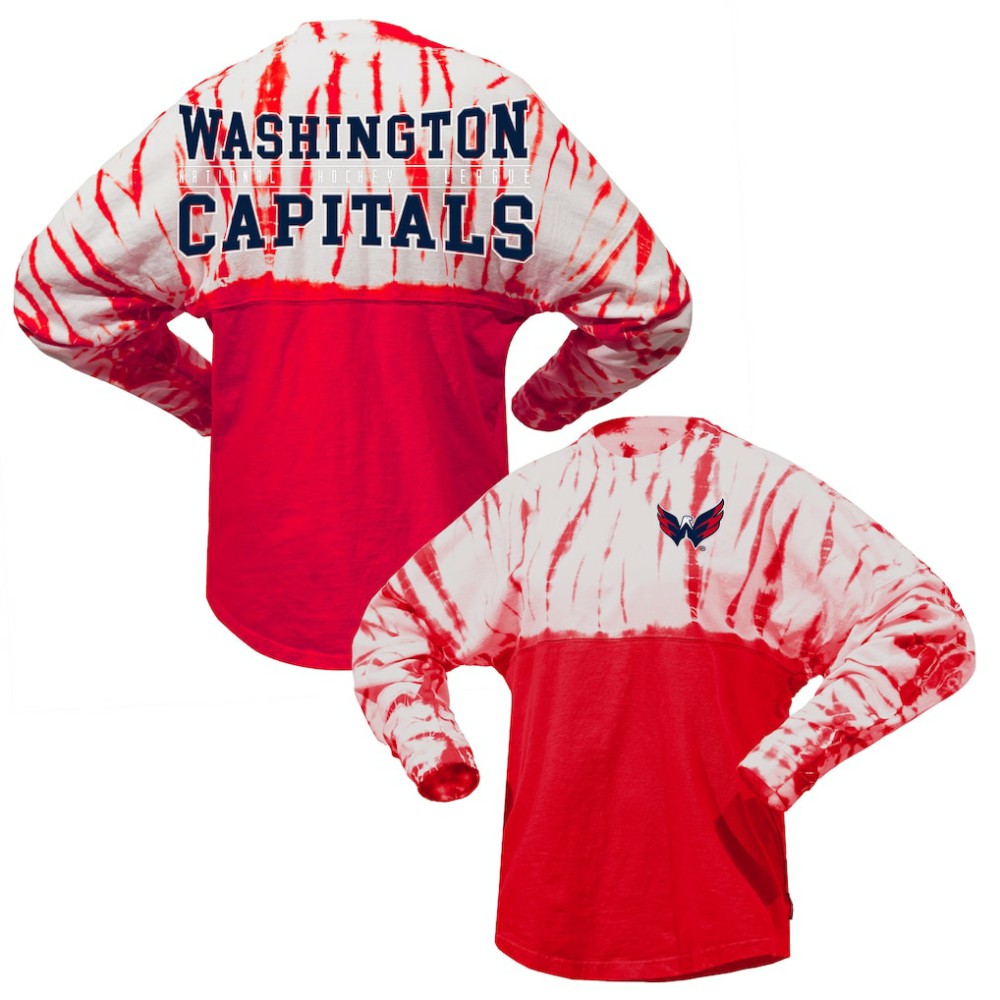 Washington Capitals Spirit Jersey Unisex Crystal Half Dye Long Sleeve T-Shirt Red