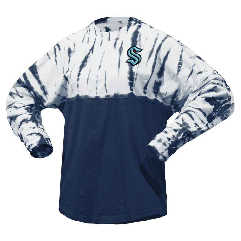 Seattle Kraken Spirit Jersey Unisex Crystal Half Dye Long Sleeve T-Shirt Deep Sea Blue