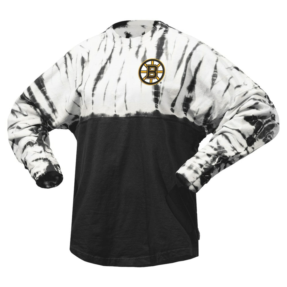 Boston Bruins Spirit Jersey Unisex Crystal Half Dye Long Sleeve T-Shirt Black
