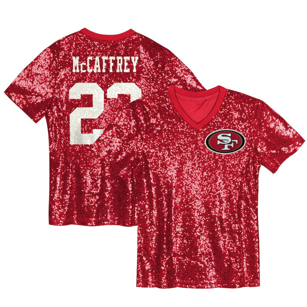 Christian McCaffrey San Francisco 49ers Women's Player Name & Number V-Neck Fashion Jersey - Scarlet outlet | NFL Jerseys