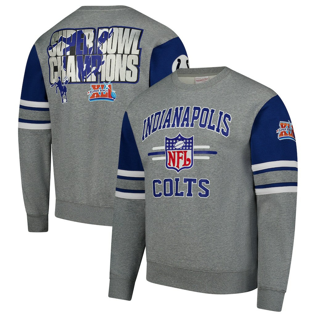 Indianapolis Colts All Over 4.0 Vintage Logo Pullover Sweatshirt Heather Gray - Mitchell & Ness