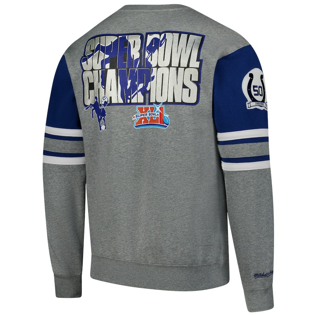 Indianapolis Colts All Over 4.0 Vintage Logo Pullover Sweatshirt Heather Gray - Mitchell & Ness