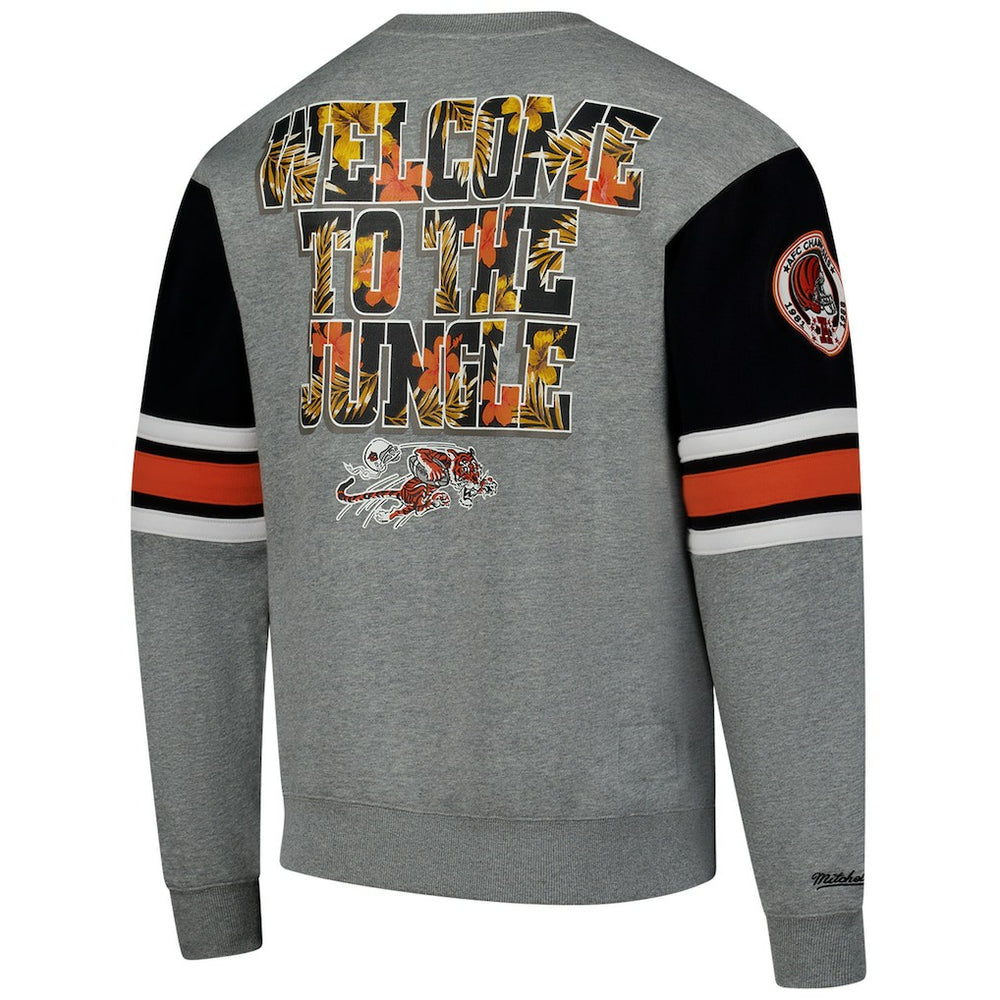 Cincinnati Bengals All Over 4.0 Vintage Logo Pullover Sweatshirt Heather Gray - Mitchell & Ness