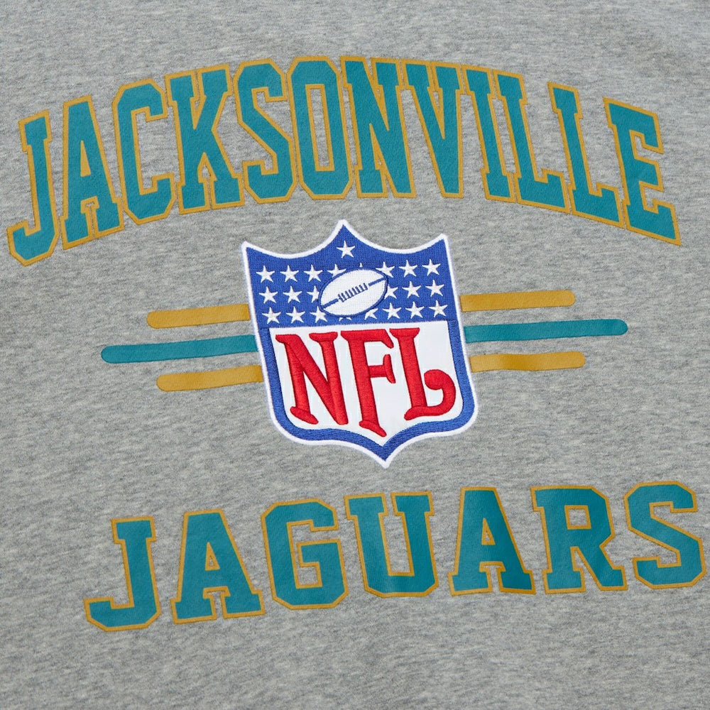 Jacksonville Jaguars All Over 4.0 Vintage Logo Pullover Sweatshirt Heather Gray - Mitchell & Ness