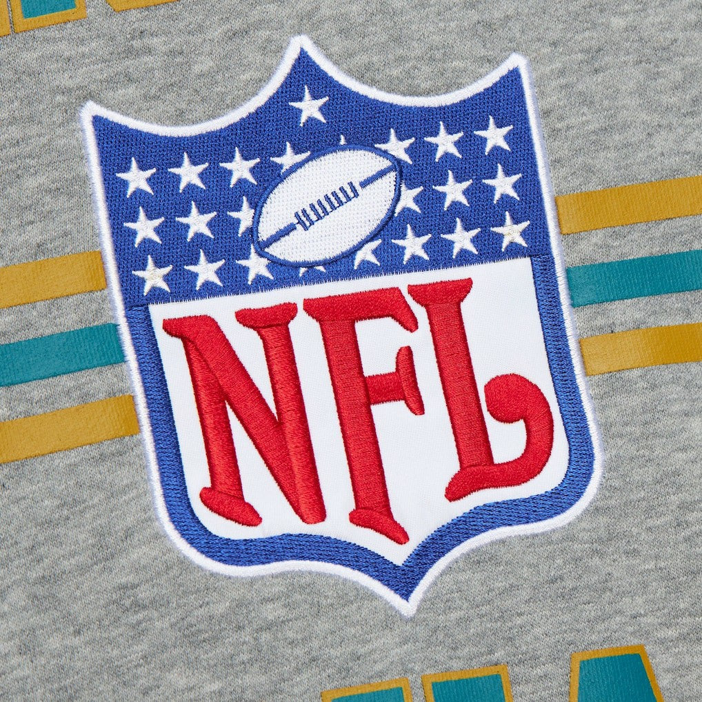 Jacksonville Jaguars All Over 4.0 Vintage Logo Pullover Sweatshirt Heather Gray - Mitchell & Ness