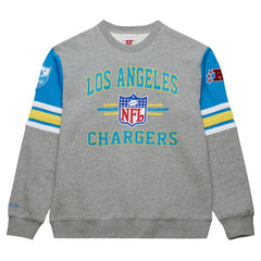 Los Angeles Chargers All Over 4.0 Vintage Logo Pullover Sweatshirt Heather Gray - Mitchell & Ness
