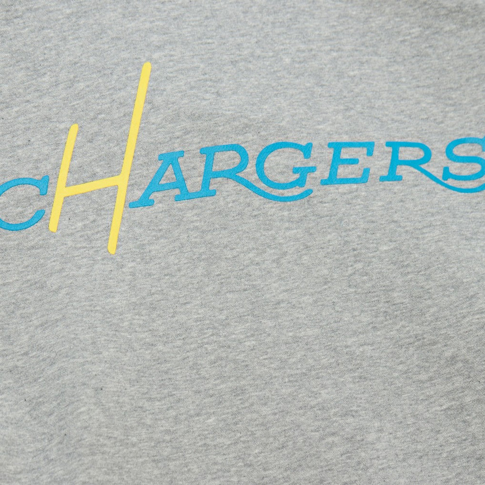 Los Angeles Chargers All Over 4.0 Vintage Logo Pullover Sweatshirt Heather Gray - Mitchell & Ness