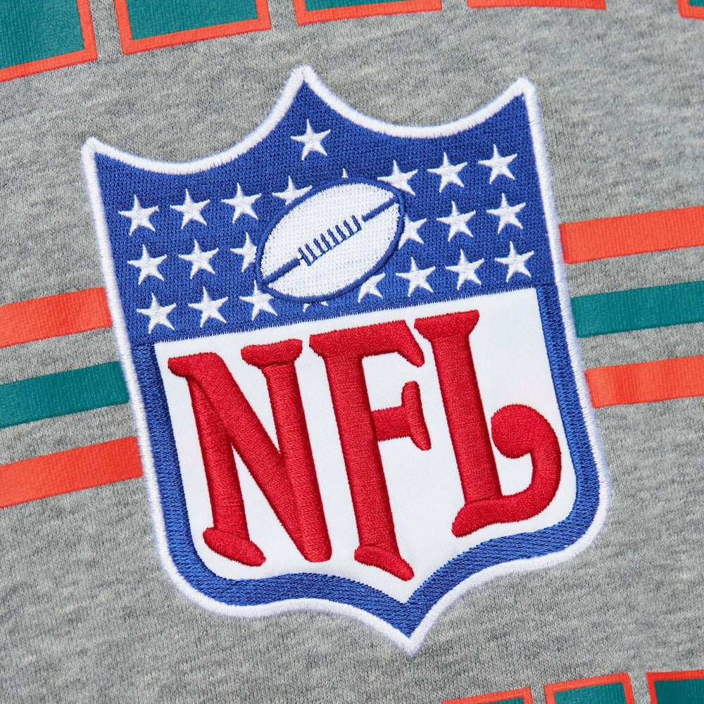 Miami Dolphins All Over 4.0 Vintage Logo Pullover Sweatshirt Heather Gray - Mitchell & Ness