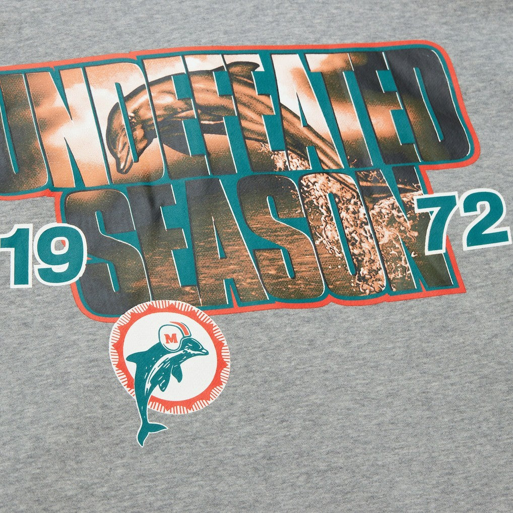 Miami Dolphins All Over 4.0 Vintage Logo Pullover Sweatshirt Heather Gray - Mitchell & Ness