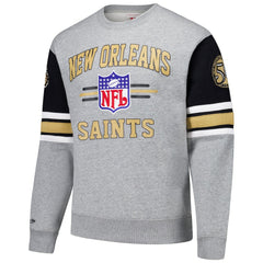 New Orleans Saints All Over 4.0 Vintage Logo Pullover Sweatshirt Heather Gray - Mitchell & Ness