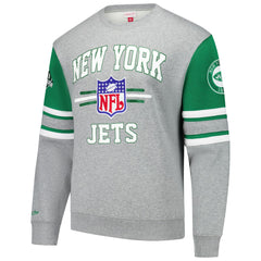 New York Jets All Over 4.0 Vintage Logo Pullover Sweatshirt Heather Gray - Mitchell & Ness