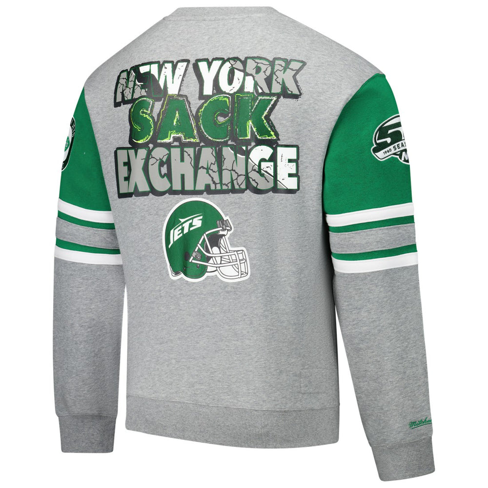 New York Jets All Over 4.0 Vintage Logo Pullover Sweatshirt Heather Gray - Mitchell & Ness