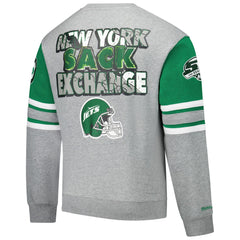 New York Jets All Over 4.0 Vintage Logo Pullover Sweatshirt Heather Gray - Mitchell & Ness