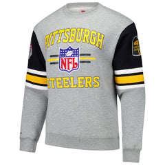Pittsburgh Steelers All Over 4.0 Vintage Logo Pullover Sweatshirt Heather Gray - Mitchell & Ness