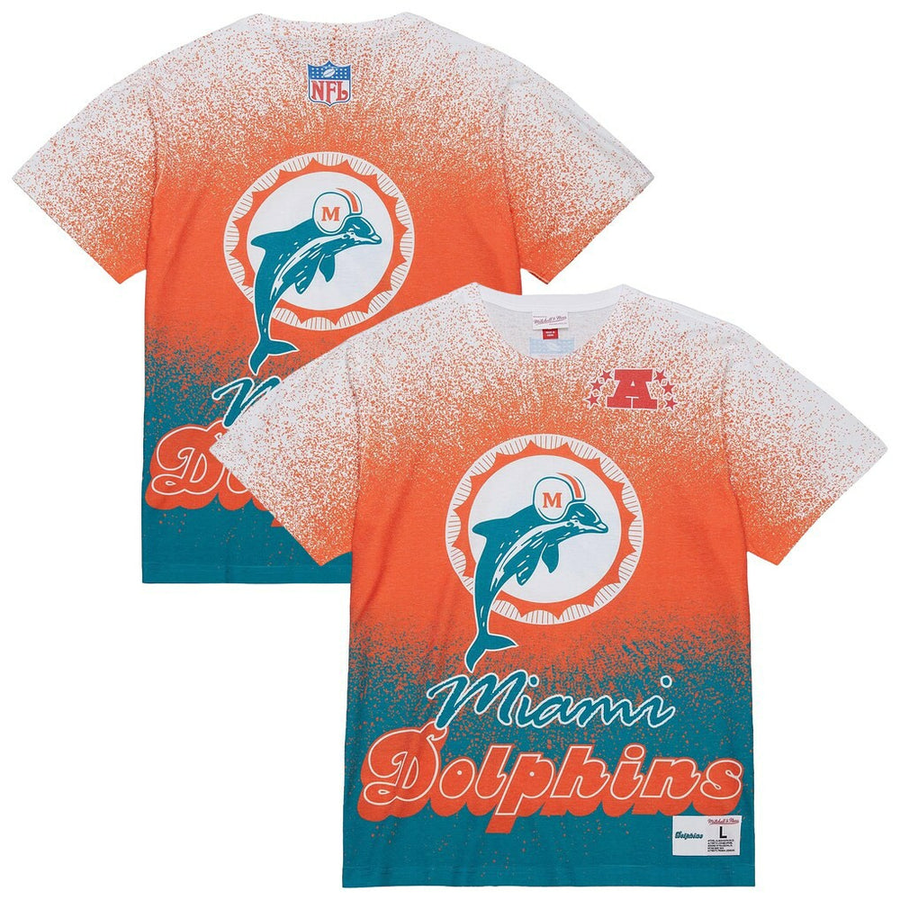 Miami Dolphins Team Burst Vintage Logo T-Shirt White - Mitchell & Ness