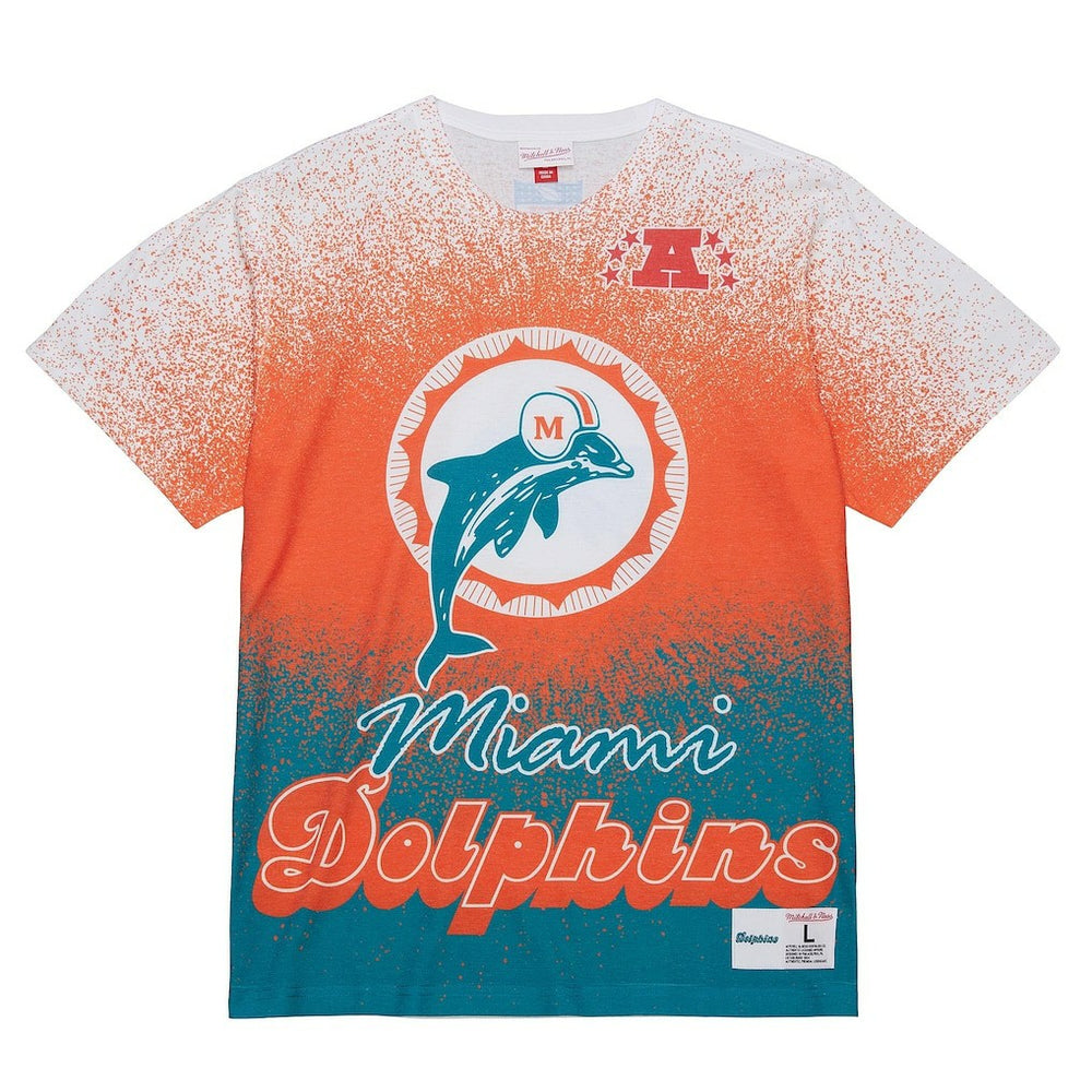 Miami Dolphins Team Burst Vintage Logo T-Shirt White - Mitchell & Ness