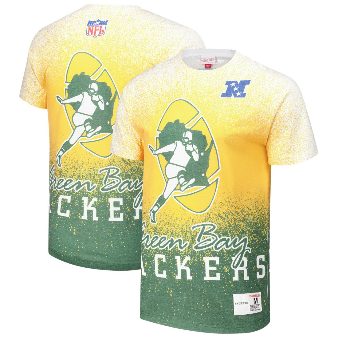 Green Bay Packers Team Burst Vintage Logo T-Shirt White - Mitchell & Ness