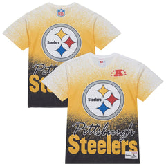 Pittsburgh Steelers Team Burst Vintage Logo T-Shirt White - Mitchell & Ness
