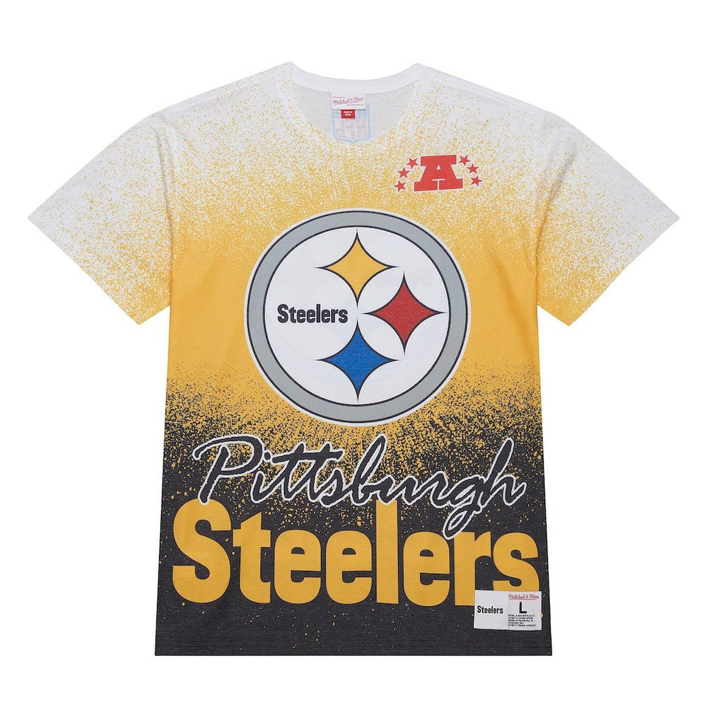 Pittsburgh Steelers Team Burst Vintage Logo T-Shirt White - Mitchell & Ness