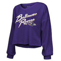Derrick Henry Baltimore Ravens Majestic Threads Women's Name & Number Off-Shoulder Script Cropped Long Sleeve Relaxed V-Neck T-Shirt Purple - NFL