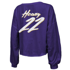 Derrick Henry Baltimore Ravens Majestic Threads Women's Name & Number Off-Shoulder Script Cropped Long Sleeve Relaxed V-Neck T-Shirt Purple - NFL