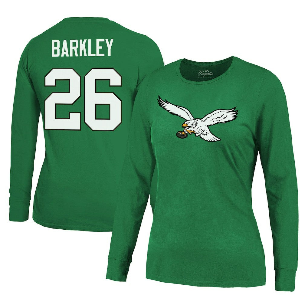 Saquon Barkley Philadelphia Eagles Majestic Threads Women's Name & Number Long Sleeve T-Shirt Midnight Green - NFL