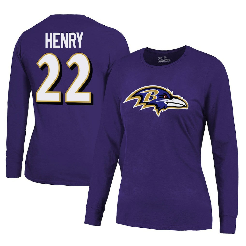Derrick Henry Baltimore Ravens Majestic Threads Women's Name & Number Long Sleeve T-Shirt Purple - NFL