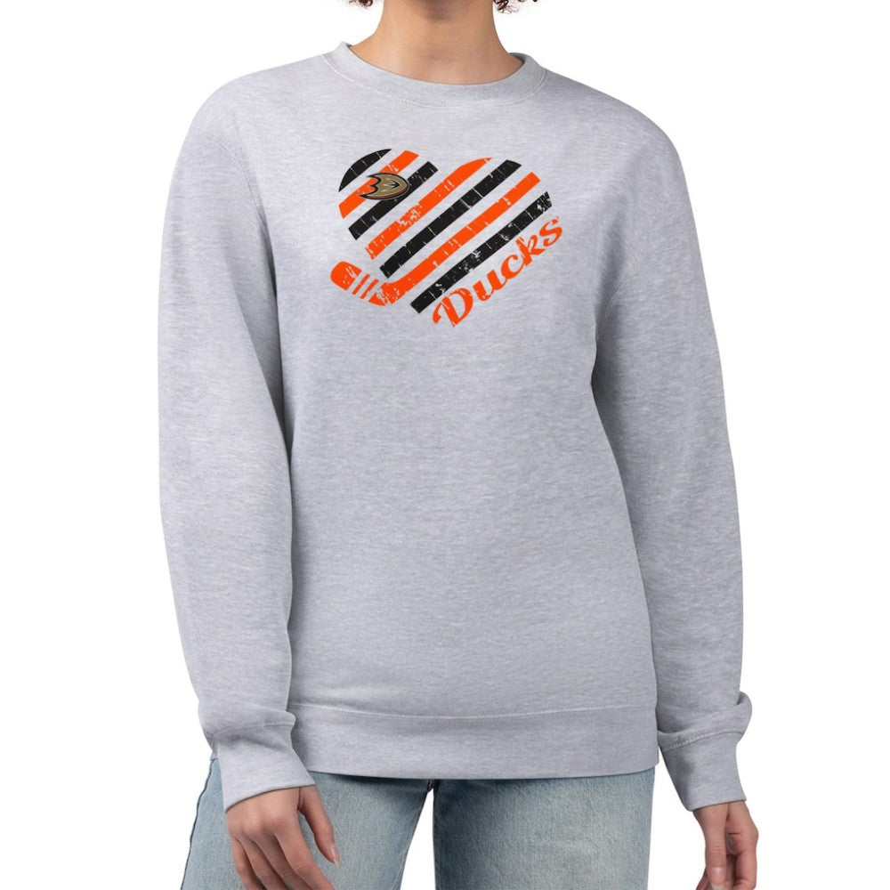 Anaheim Ducks - G-III 4Her by Carl Banks Women's Heart Graphic Pullover Sweatshirt Heather Gray