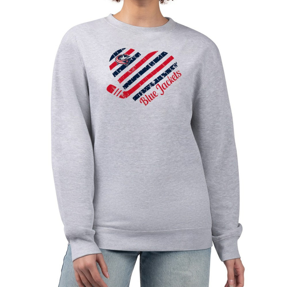 Columbus Blue Jackets - G-III 4Her by Carl Banks Women's Heart Graphic Pullover Sweatshirt Heather Gray