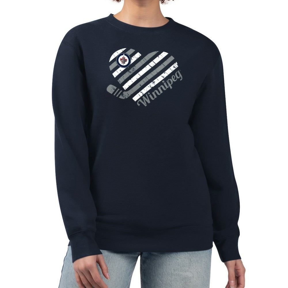 Winnipeg Jets - G-III 4Her by Carl Banks Women's Heart Graphic Pullover Sweatshirt Navy