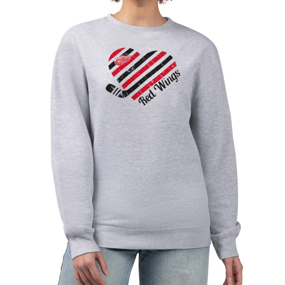 Detroit Red Wings - G-III 4Her by Carl Banks Women's Heart Graphic Pullover Sweatshirt Heather Gray