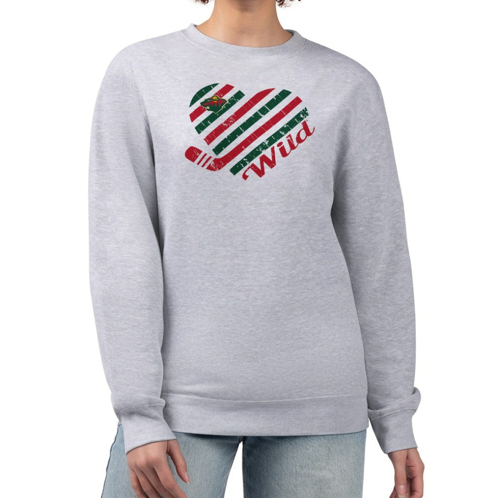 Minnesota Wild - G-III 4Her by Carl Banks Women's Heart Graphic Pullover Sweatshirt Heather Gray