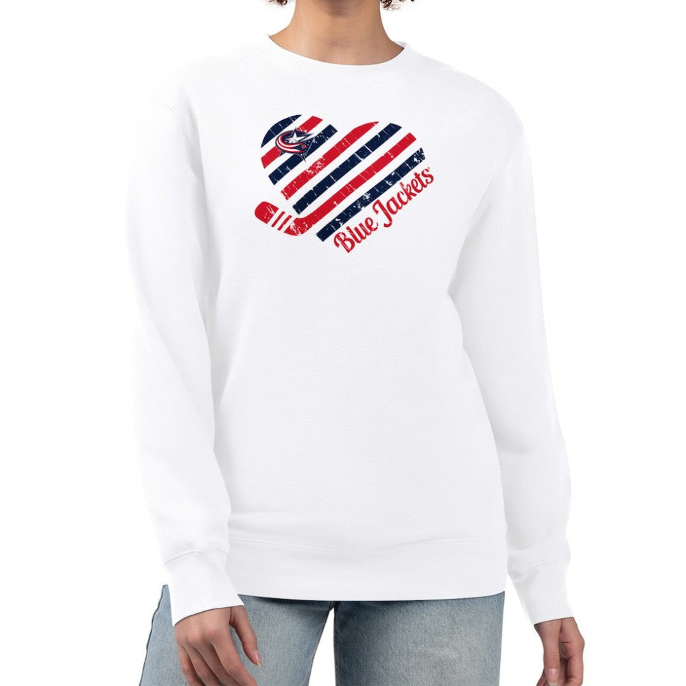 Columbus Blue Jackets - G-III 4Her by Carl Banks Women's Heart Graphic Pullover Sweatshirt White