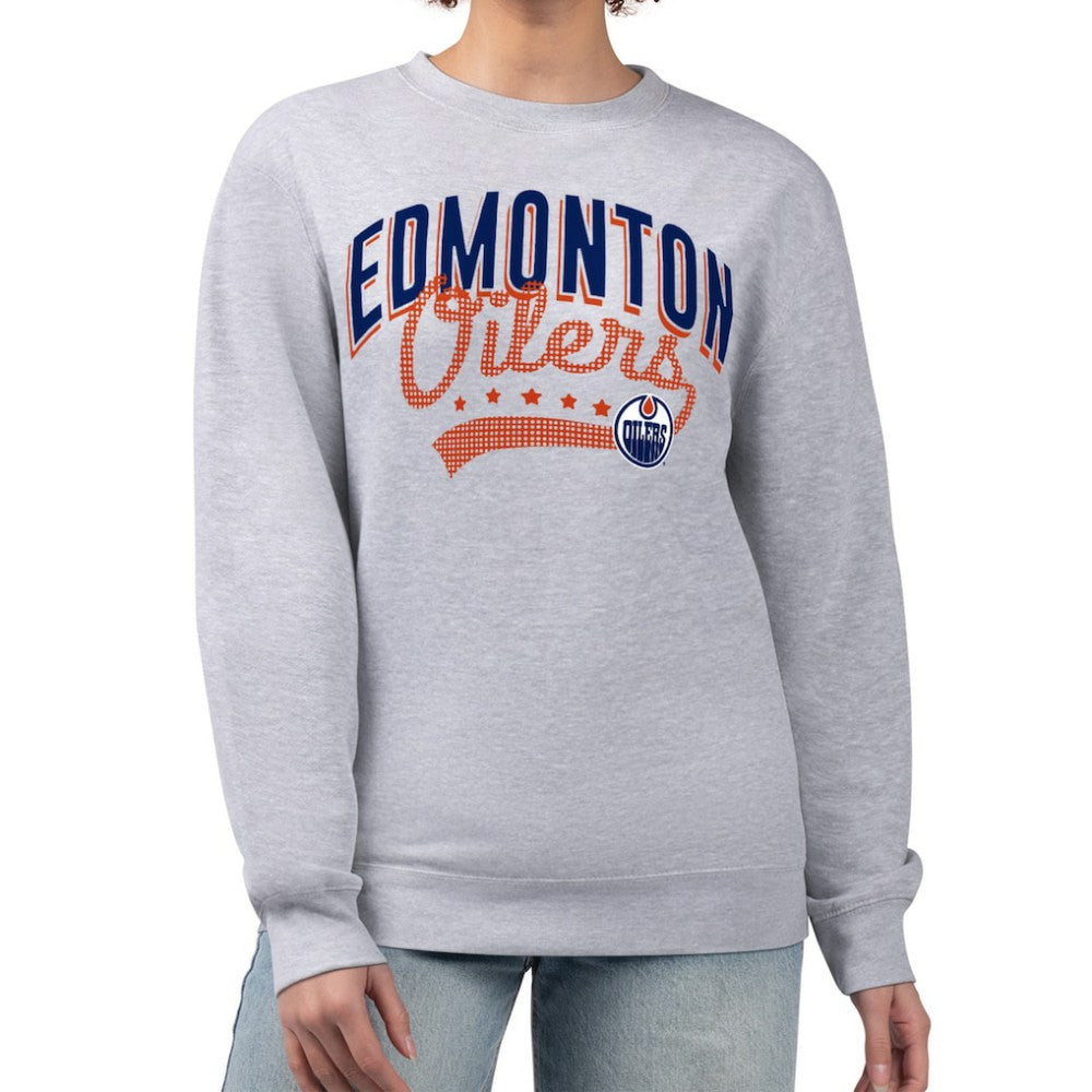 Edmonton Oilers - G-III 4Her by Carl Banks Women's Filigree Team Graphic Fleece Pullover Sweatshirt Heather Gray