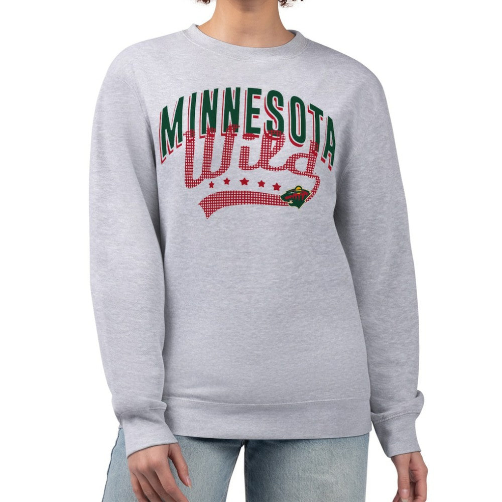 Minnesota Wild - G-III 4Her by Carl Banks Women's Filigree Team Graphic Fleece Pullover Sweatshirt Heather Gray