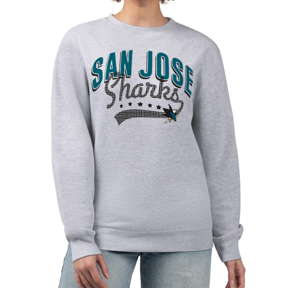 San Jose Sharks - G-III 4Her by Carl Banks Women's Filigree Team Graphic Fleece Pullover Sweatshirt Heather Gray