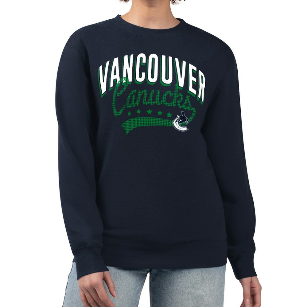 Vancouver Canucks - G-III 4Her by Carl Banks Women's Filigree Team Graphic Fleece Pullover Sweatshirt Navy