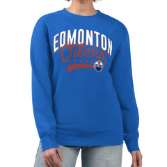 Edmonton Oilers - G-III 4Her by Carl Banks Women's Filigree Team Graphic Fleece Pullover Sweatshirt Royal