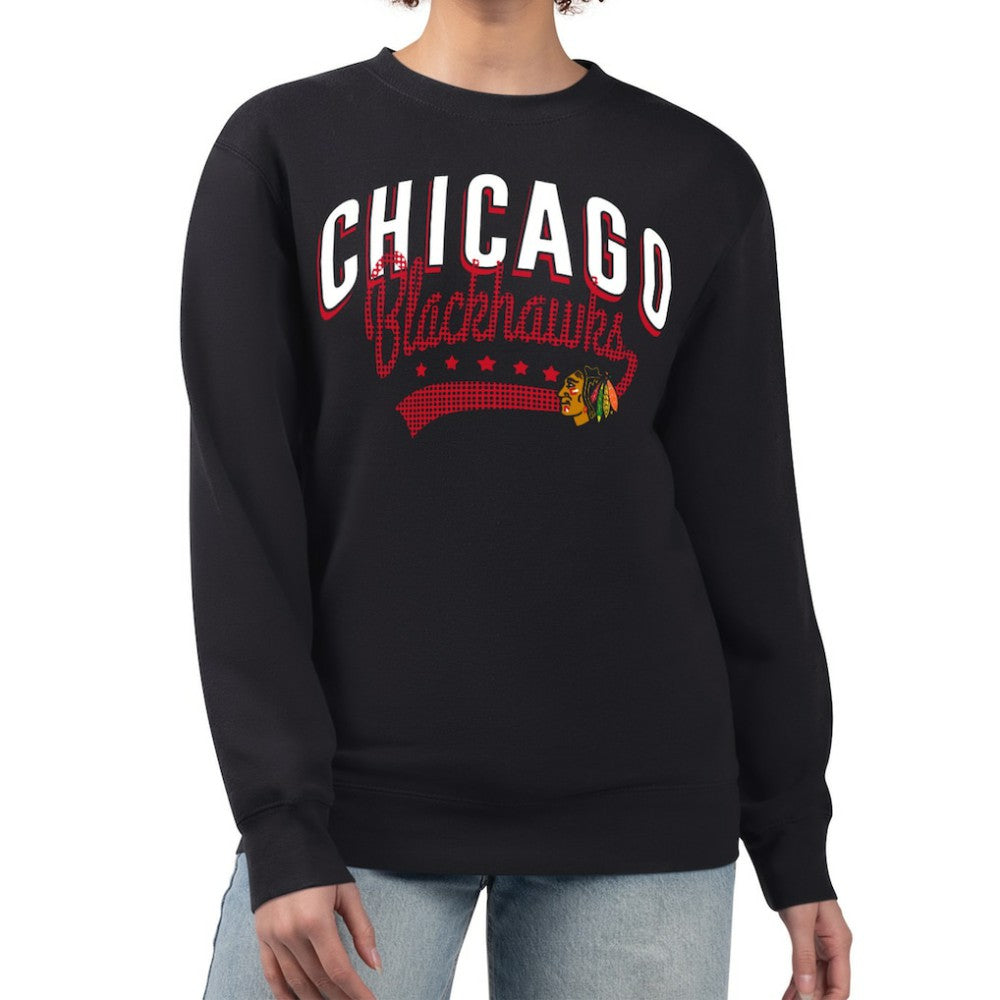 Chicago Blackhawks G-III 4Her by Carl Banks Women's Filigree Team Graphic Fleece Pullover Sweatshirt Black
