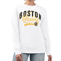 Boston Bruins G-III 4Her by Carl Banks Women's Filigree Team Graphic Fleece Pullover Sweatshirt White